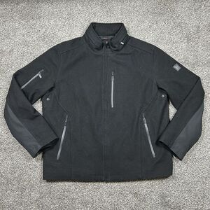 Tumi T‎ Tech Softfshell Jacket Mens XL Black Lined Poly Fill Stowaway Hood Coat